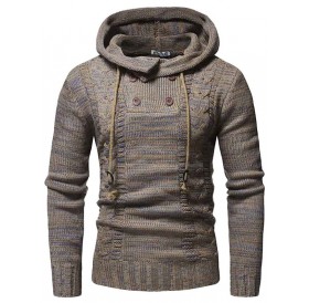 WSGYJ Men Sweater Hooded Double Breasted - Camel Brown L