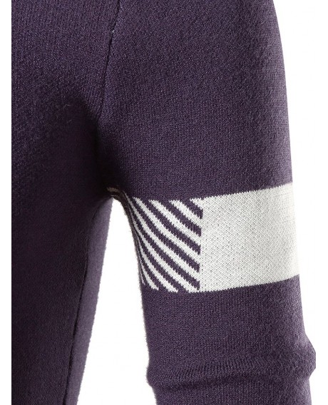 Contrast Color Striped Print Pullover Sweater - Purple L