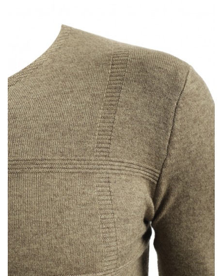Solid V Neck Pullover Sweater - Khaki Xs