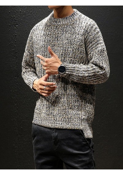 Autumn And Winter Sweater Men Thin Round Neck Pullover Knit Bottoming Shirt - Gray L