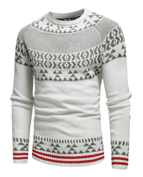 Geometric Stripe Pattern Knit Pullover Sweater - White Xs