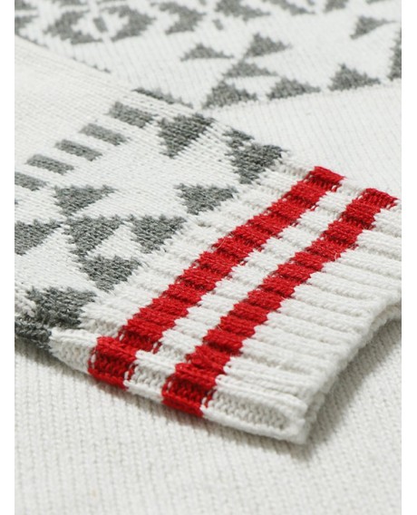 Geometric Stripe Pattern Knit Pullover Sweater - White Xs