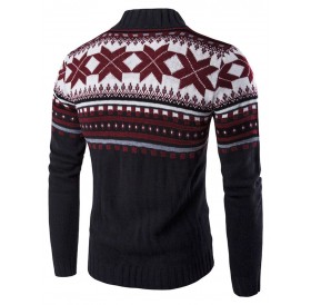 Geometric Snowflake Pattern Christmas Knitted Cardigan - Black M