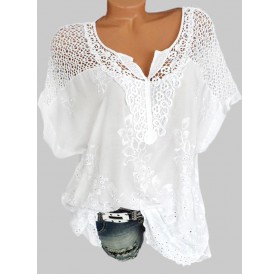 Plus Size Lace Crochet Embroidered Blouse - White 1x