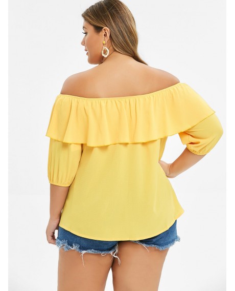 Plus Size Off The Shoulder Ruffled Blouse - Bright Yellow L